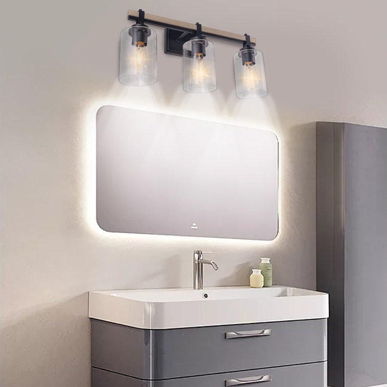 Gracie Oaks Eirian 3 Light Matte Black/Ocean View Oak Vanity Light Wayfair